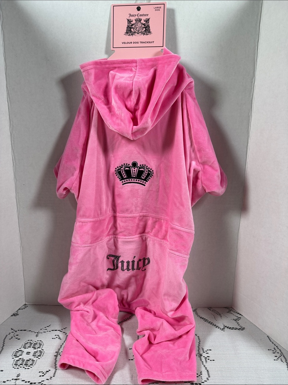 Juicy Couture Pink Velour Dog Tracksuit Rhinestones Size Large Dog